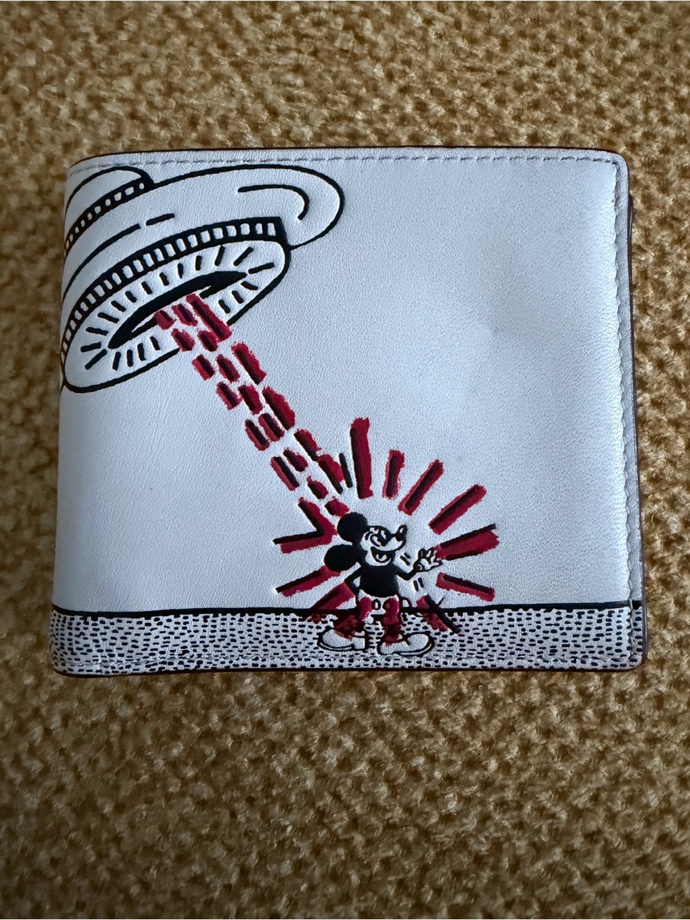 Coach x Mickey Keith Harring Leather Bi-fold Wallet with Black and Red Graphic
